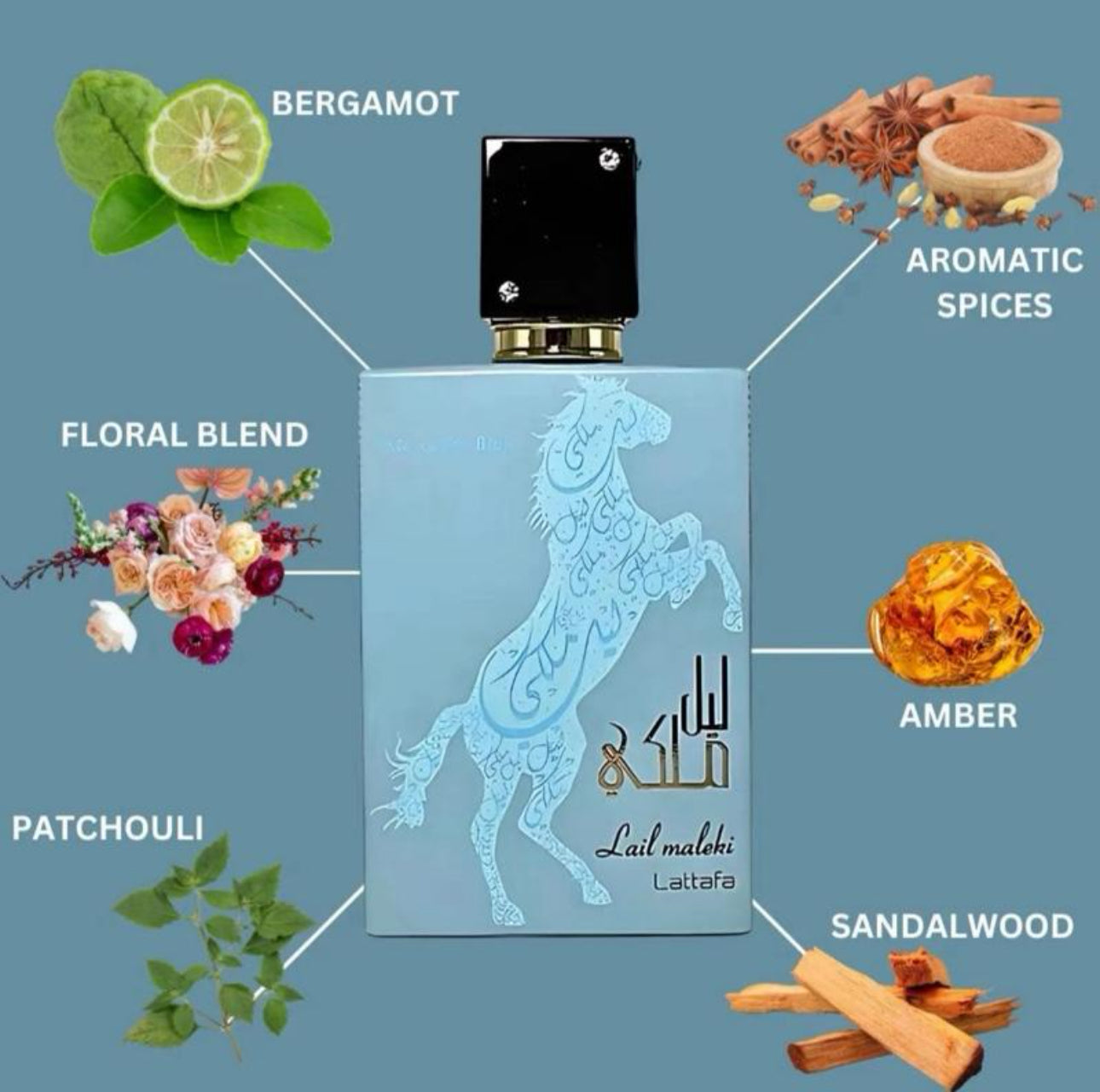 Lattafa Lail Maleki Moroccan Blue Eau De Parfum 100ml Unisex Fresh Citrus Floral Fragrance