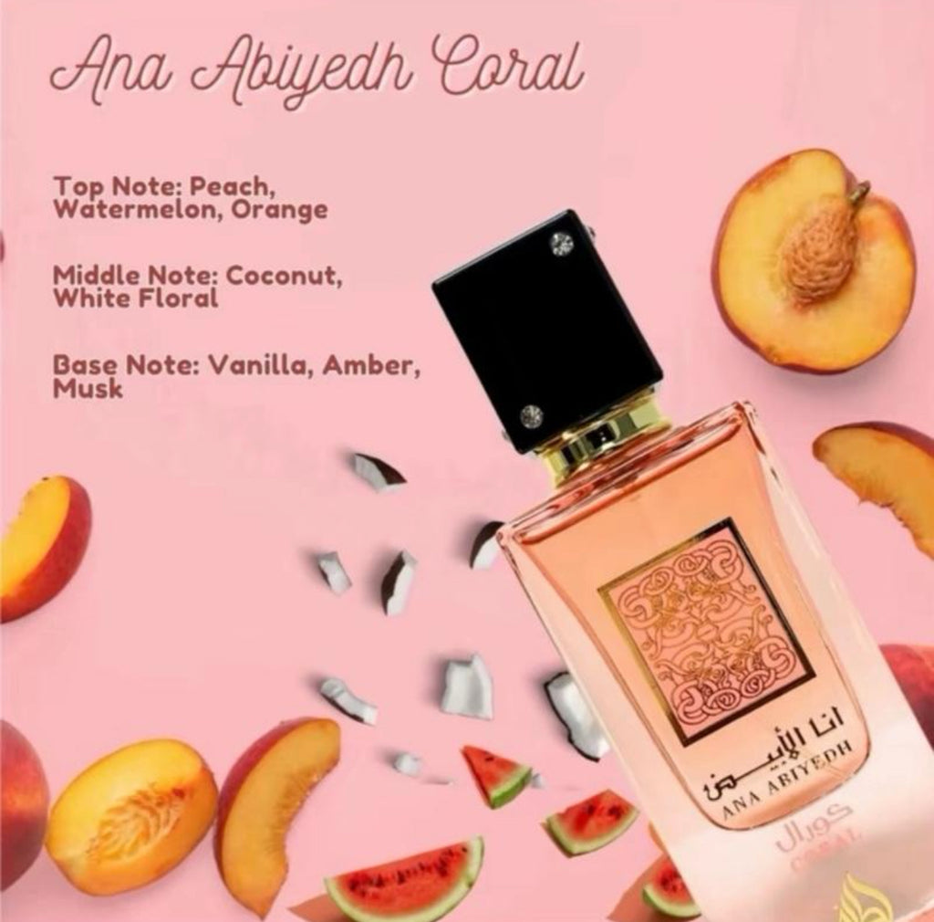 Ana Abiyedh Coral 60ml Eau De Parfum Fruity Juicy Coconut Vanilla Fragrance by Lattafa