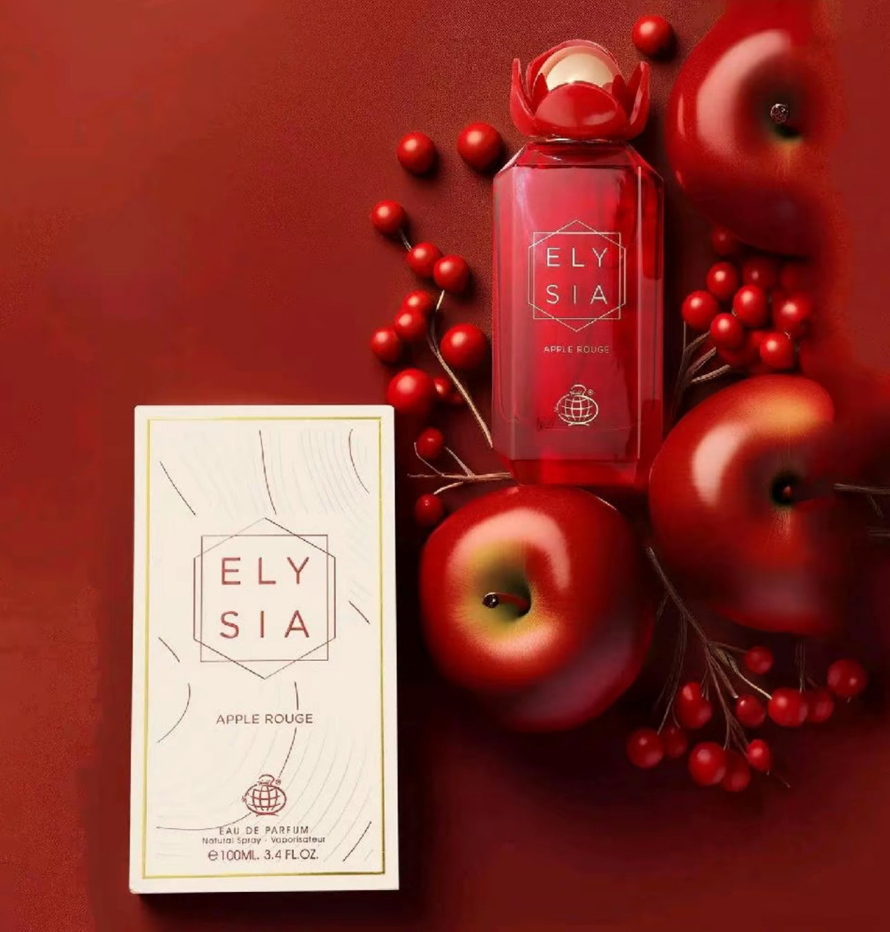 Apple Rouge Elysia 100ml Eau de Parfum apple lychee wild berry vanilla raspberry blossom jasmine rose amber vanilla flower sugar moss perfume fragrance