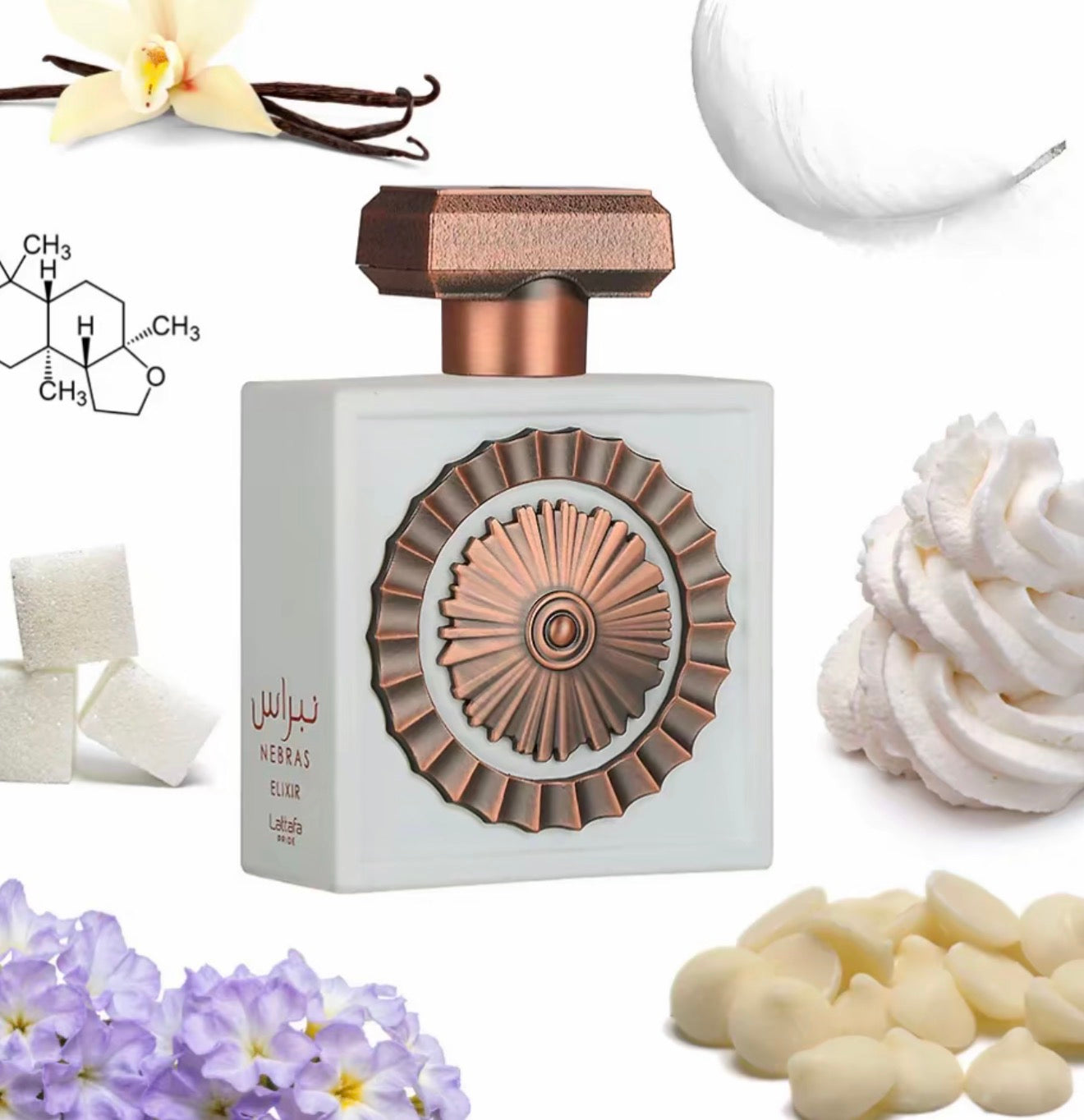 Nebras Elixir 100ml Eau de Parfum gourmand candy milk creme heliotrope sugarcane musk ambroxan vanilla
perfume